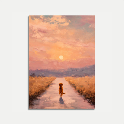 Cane che Guarda il Tramonto sull'Acqua Poster