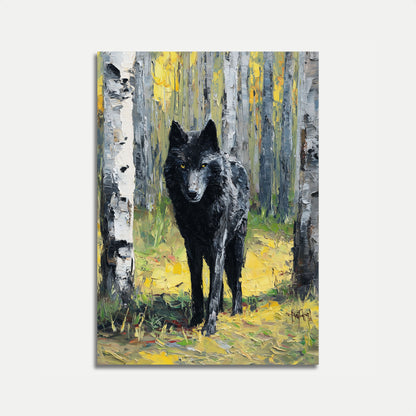 Lone Wolf in Birch Forest Poster