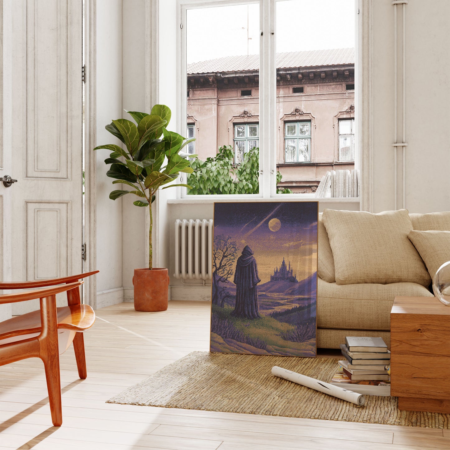 Wizard Gazing at Fantasy Castle Poster