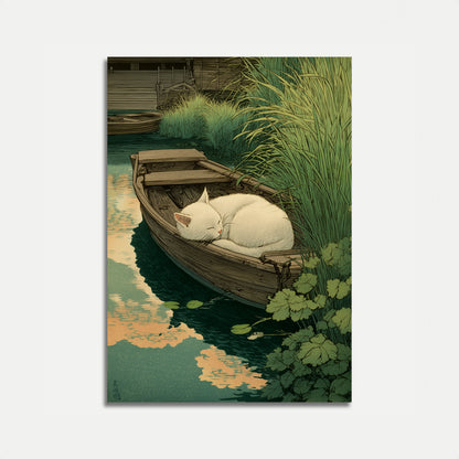 Sleeping Cat by the Boat Poster
