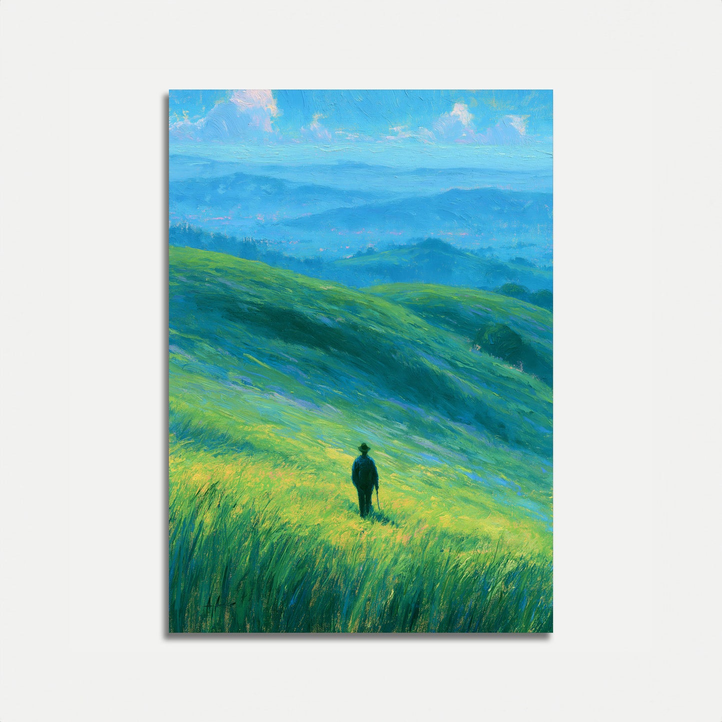 Einsamer Wanderer Berg Tal Poster