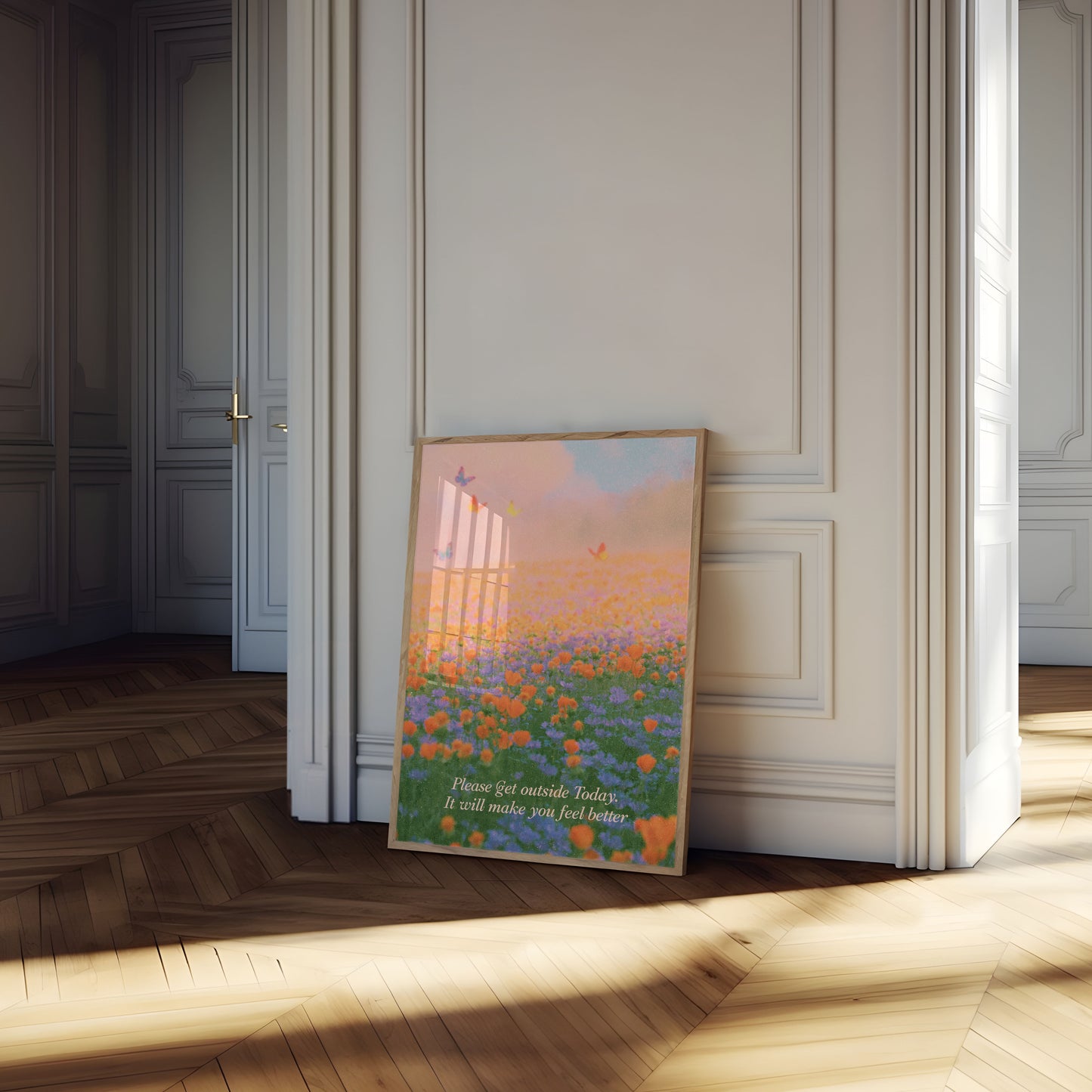 Poster: Campo di fiori selvatici con farfalle