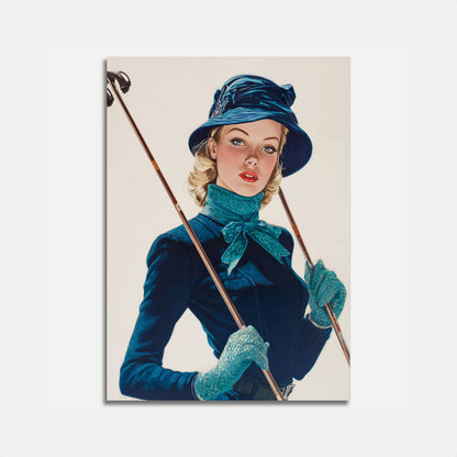 Elegant Ski Fashion Vintage Poster