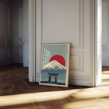 Póster del Monte Fuji con el amanecer carmesí