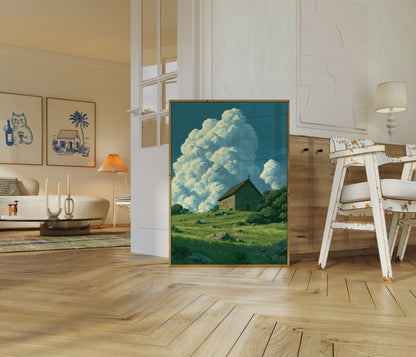 Stone Church on Hillside Poster