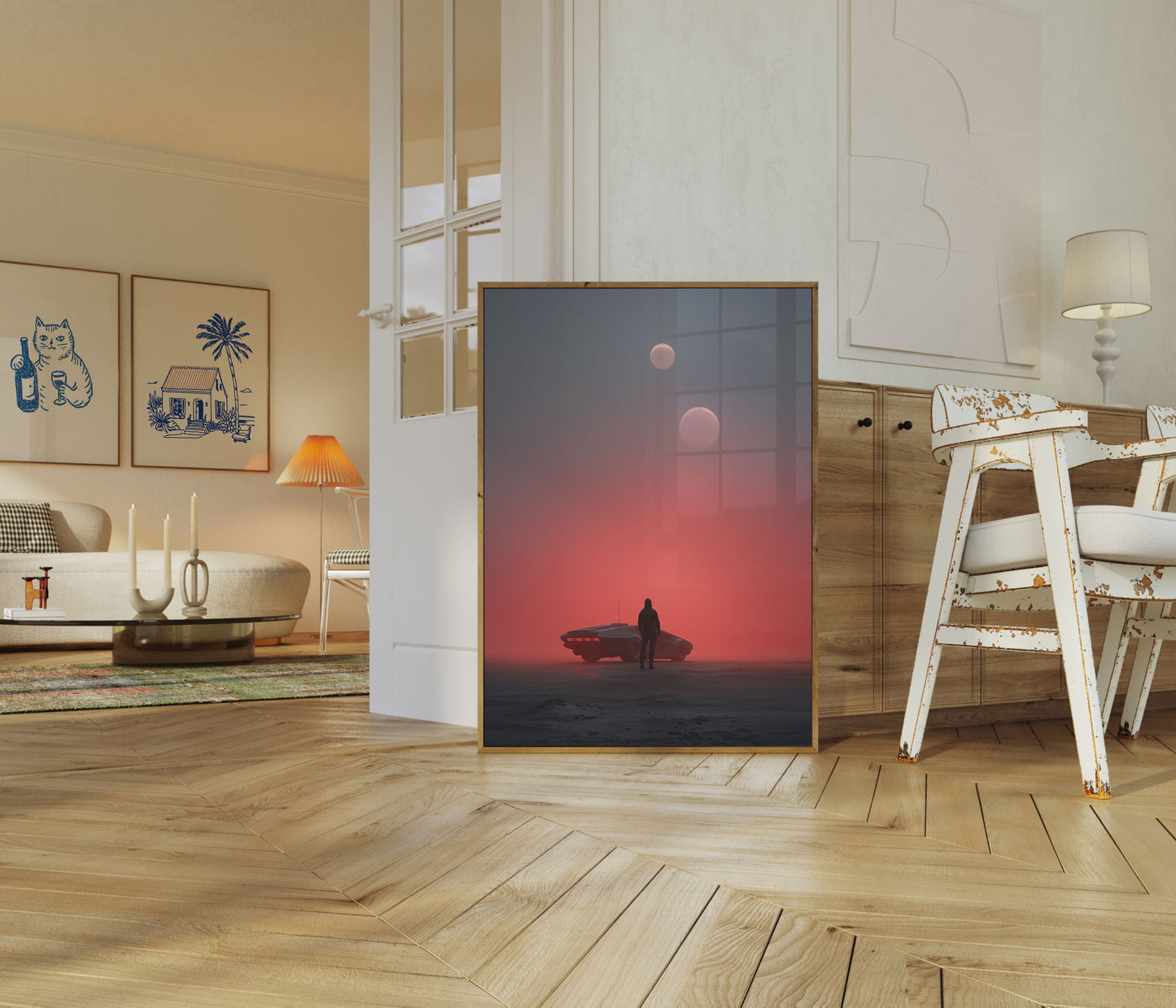 Futuristische Ruimteschip Woestijn Poster