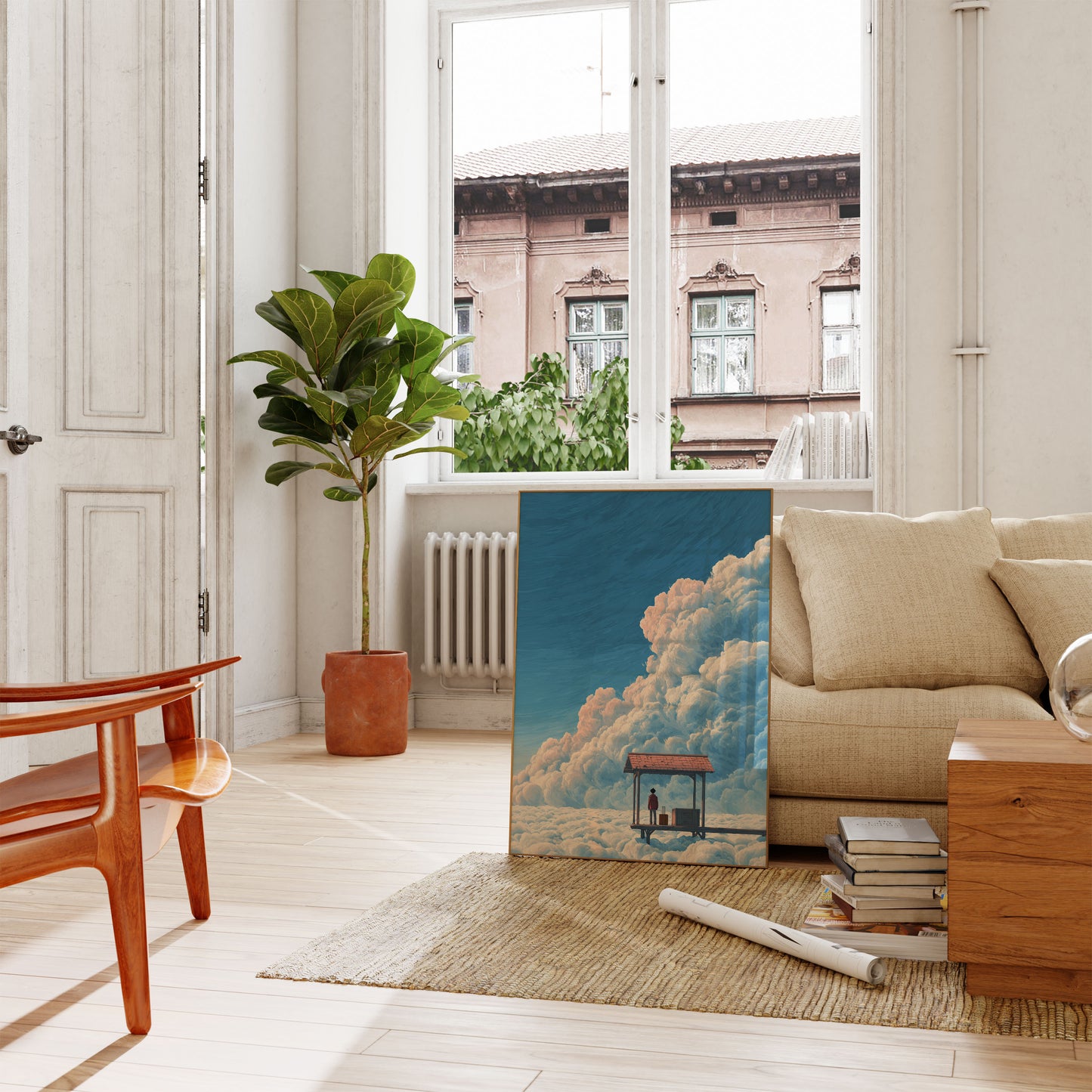 Póster Esperando sobre las nubes