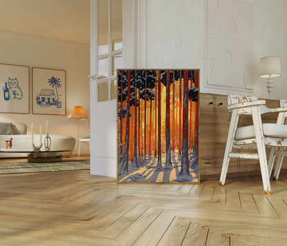 Affiche Coucher de Soleil en Forêt Hivernale