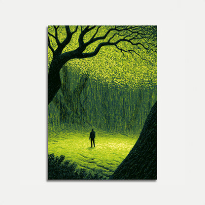 Solitary Figure in Enchanted Forest Poster