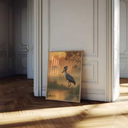 Affiche du Bec-en-Sabot dans les Terres Humides Brumeuses
