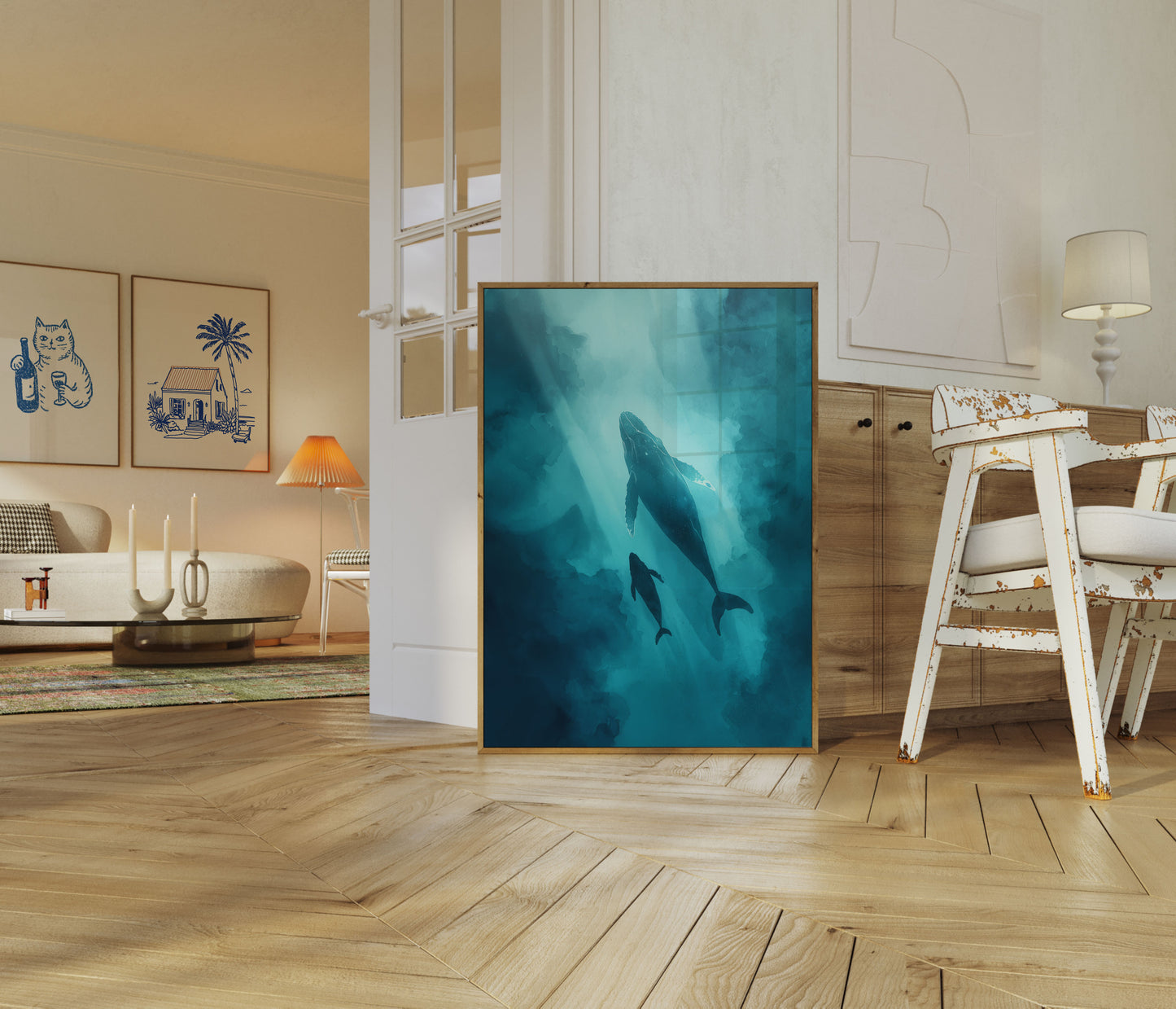 Humpback Whales in Ocean Light Poster