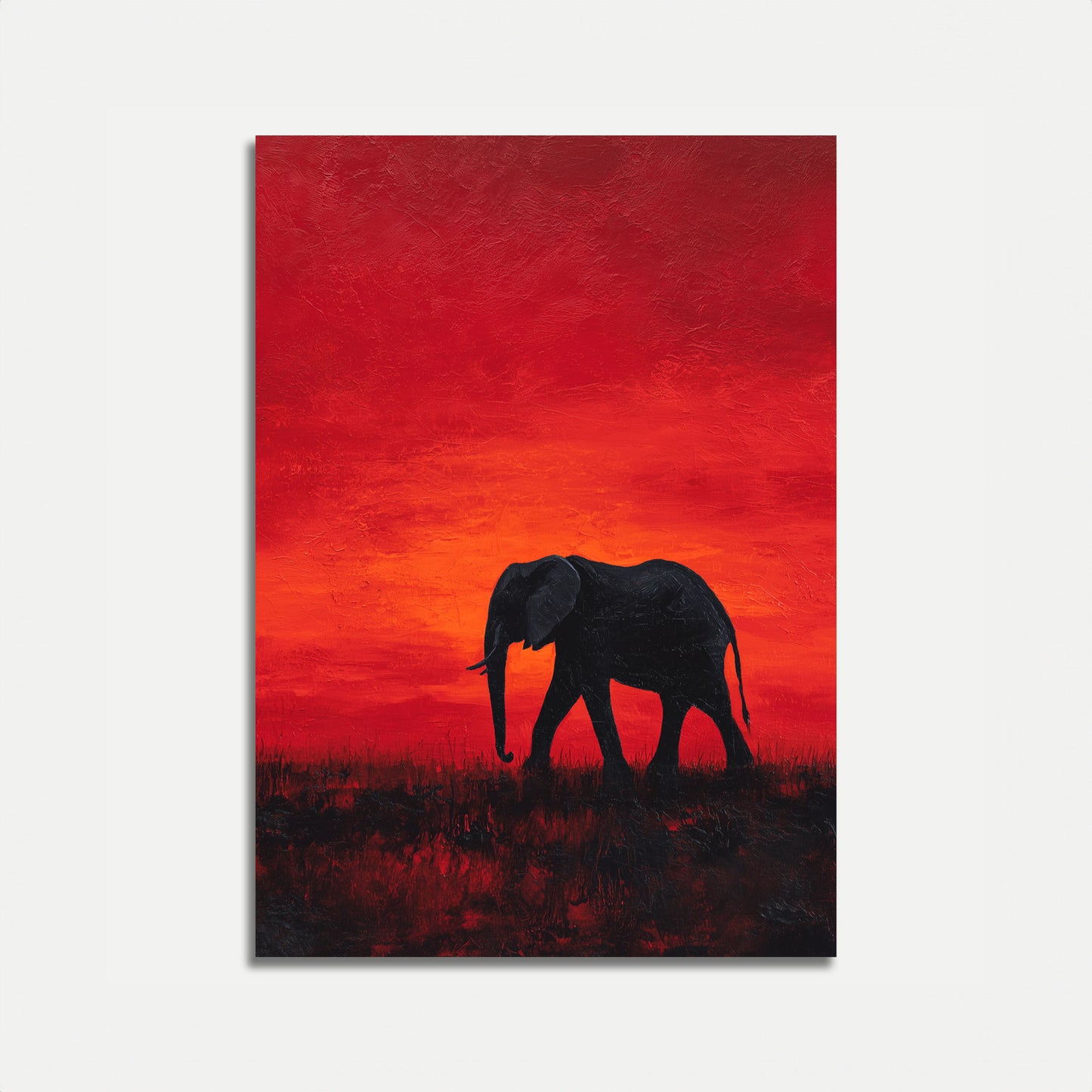 Affiche Silhouette d'Éléphant au Coucher de Soleil