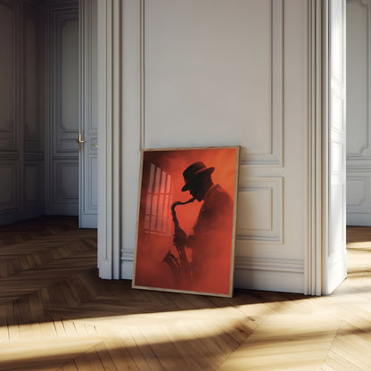 Crimson Jazz Saxophone Poster