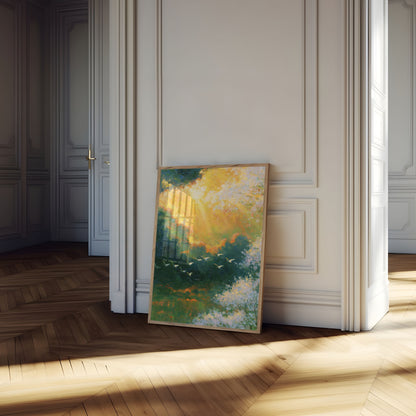 Poster: Luce del sole attraverso la chioma della foresta