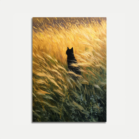 Schwarze Katze im goldenen Weizen Poster