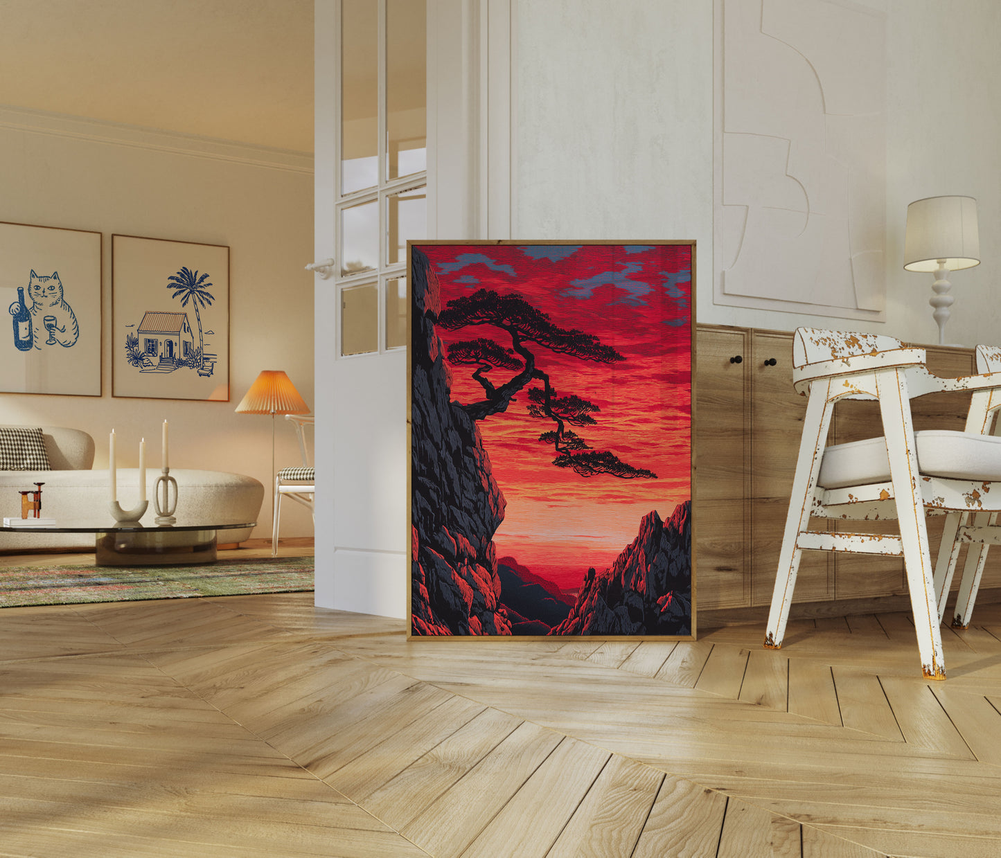 Poster Paesaggio Tramonto con Alberi Bonsai