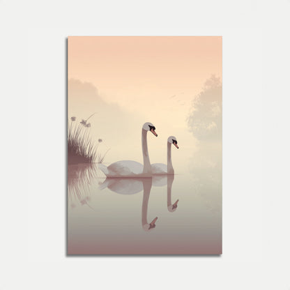 Swans in Misty Waters Poster