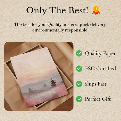 Póster del atardecer en flor de cerezo en Kioto