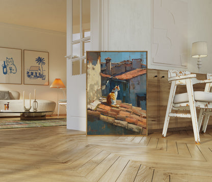 Orange Cat by the Harbor Poster
