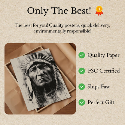 Native Elder Headdress Portrait Poster