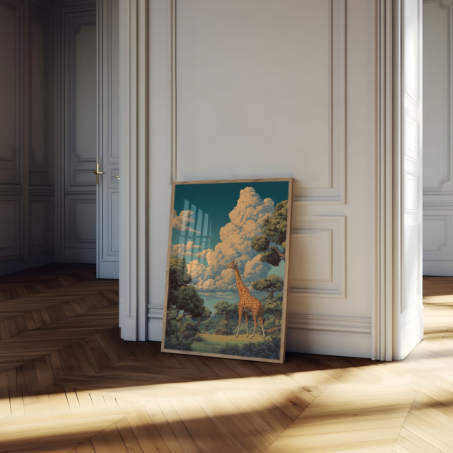 Póster de la majestuosa jirafa de la sabana