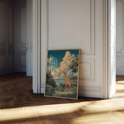 Póster de la majestuosa jirafa de la sabana