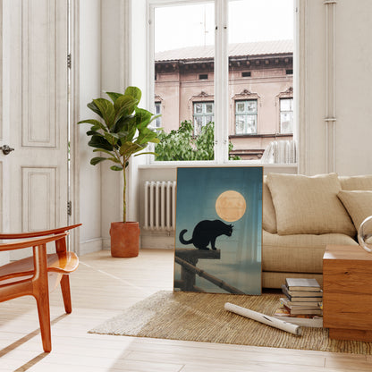 Schwarze Katze unter dem Mond Poster