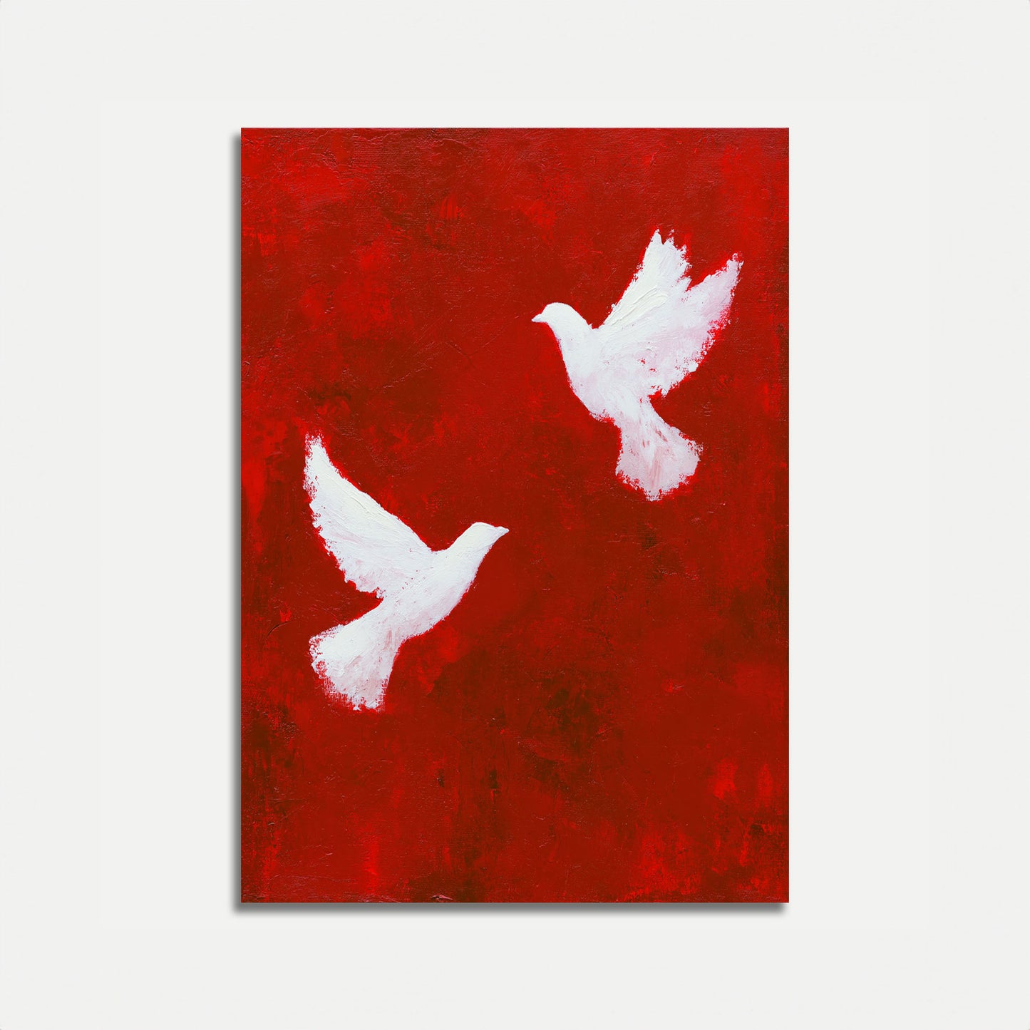 Colombes blanches sur affiche rouge