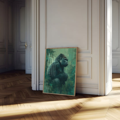 Kontemplativ Gorilla i Grønt Plakat