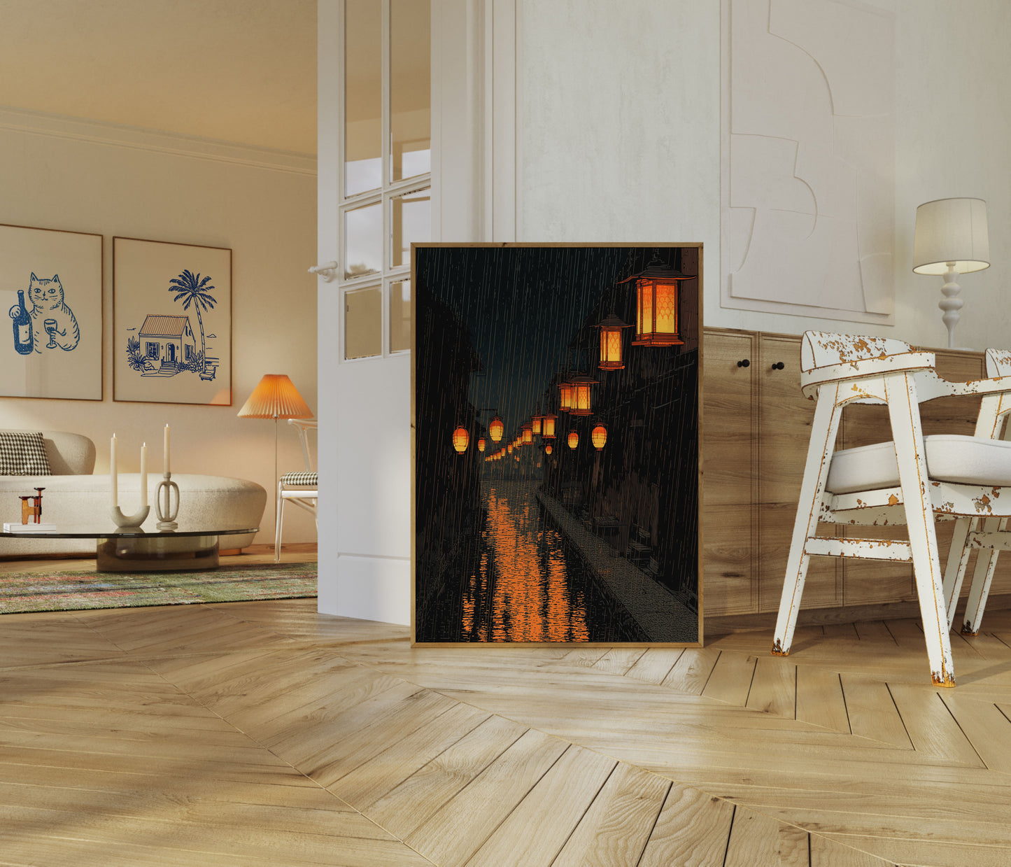 Affiche Lanternes de Nuit Pluvieuse