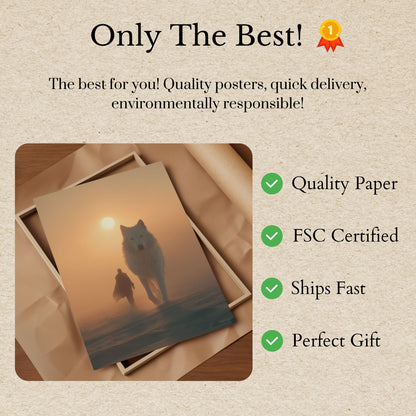 White Wolf Sunrise Poster