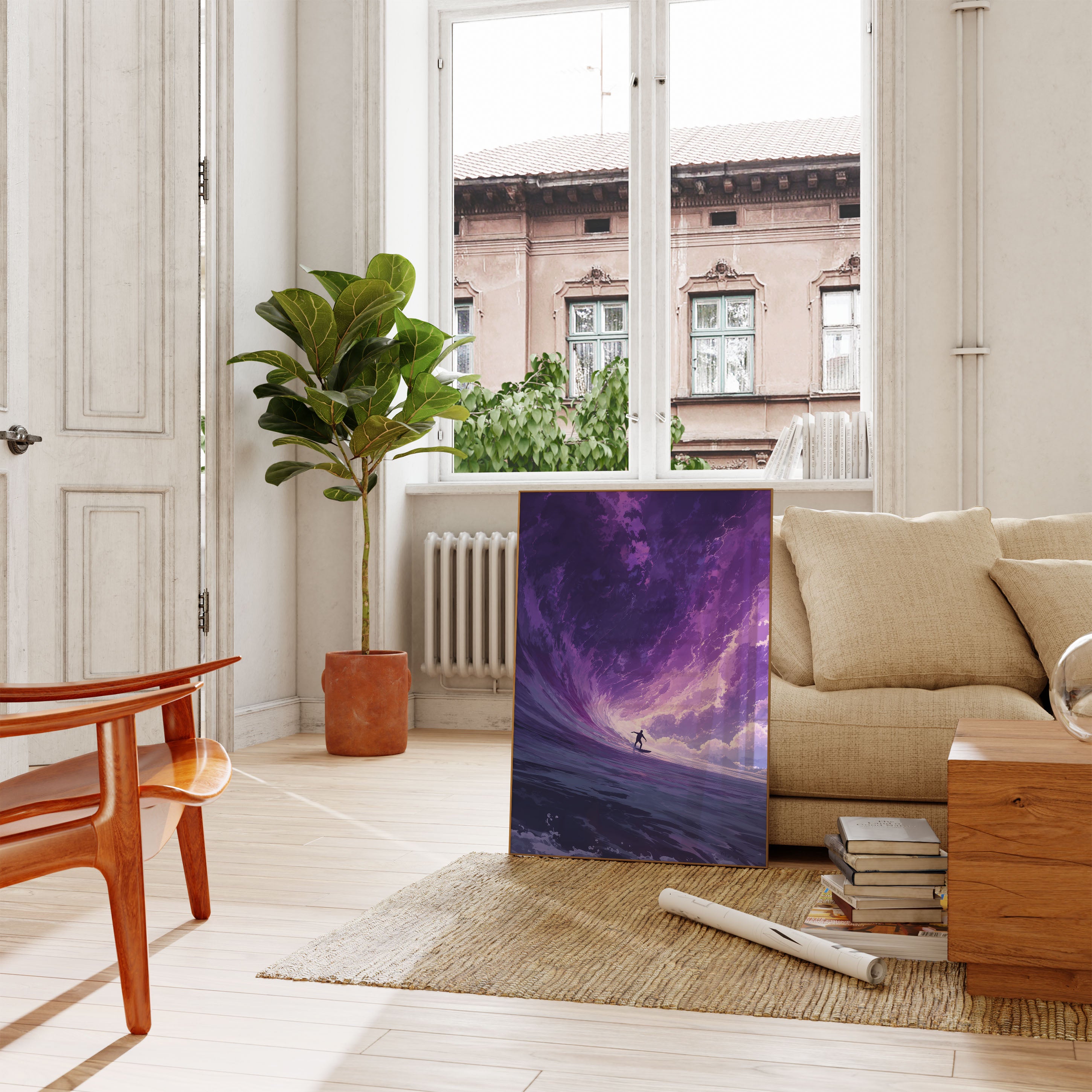 Purple Wave Surfing Poster - Cosmic Ocean Art Print – Artisout