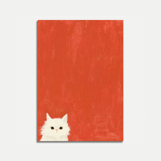 White Cat Red Background Poster