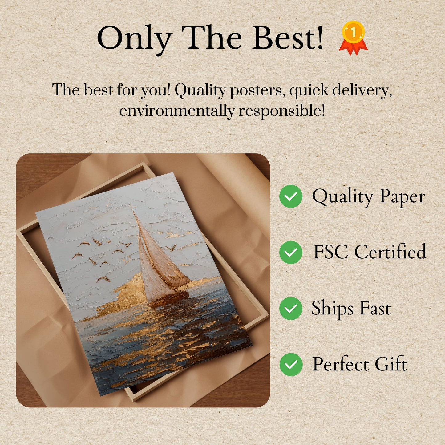Golden Sailboat at Sunset Poster