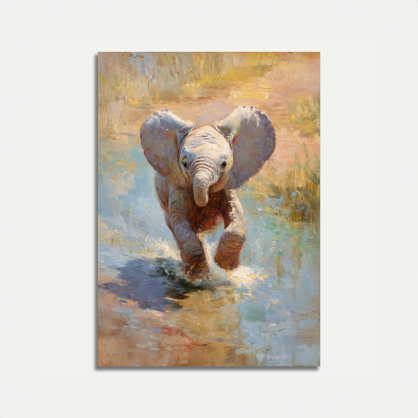 Affiche de Jeune Éléphant Jouant dans l'Eau