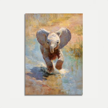 Affiche de Jeune Éléphant Jouant dans l'Eau