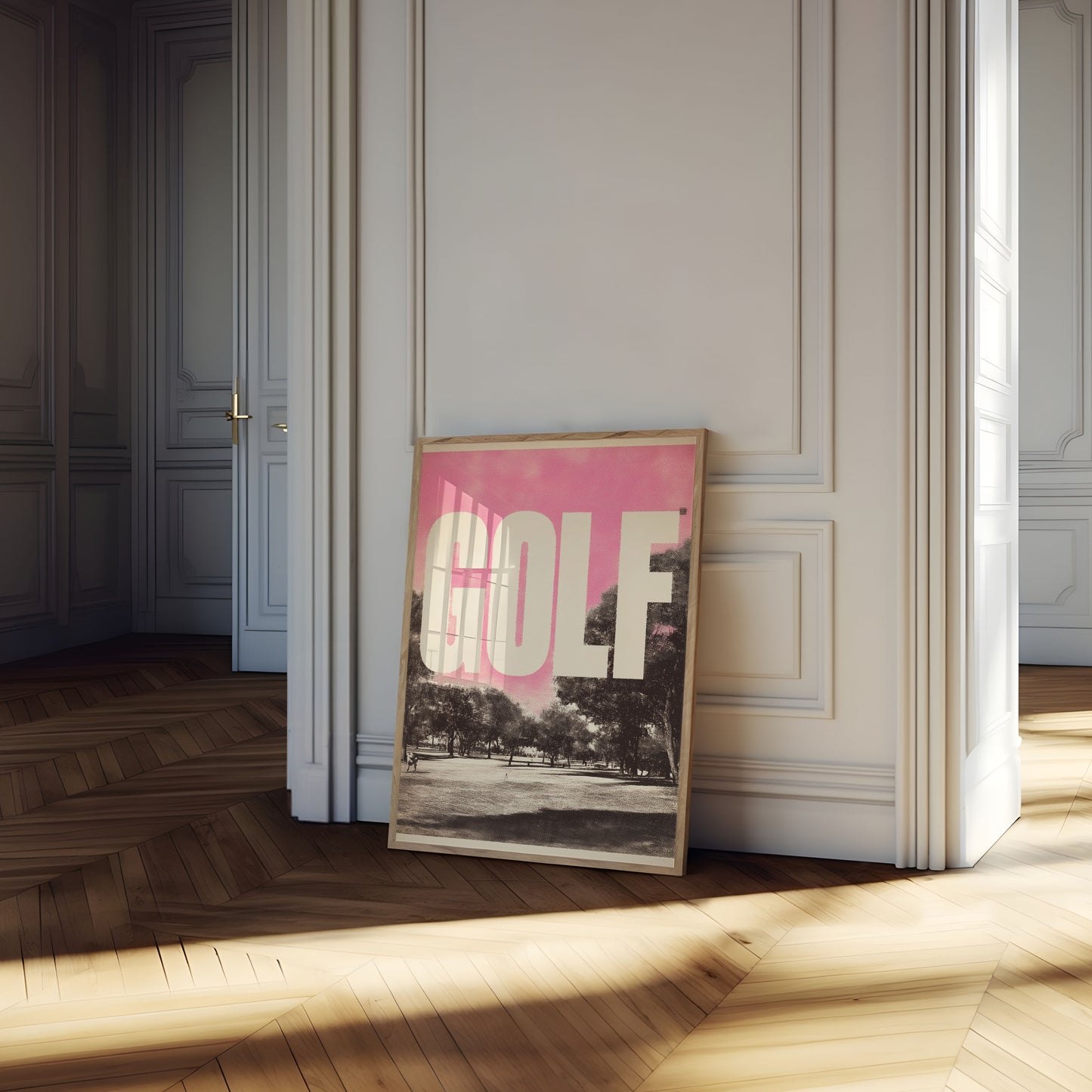 Pink Solnedgang Golfbane Plakat
