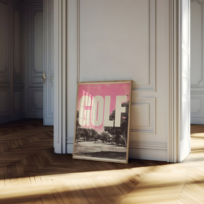 Pink Solnedgang Golfbane Plakat