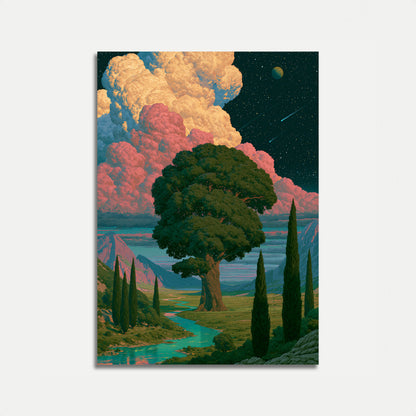 Poster: Oude Boom onder Kosmische Hemel
