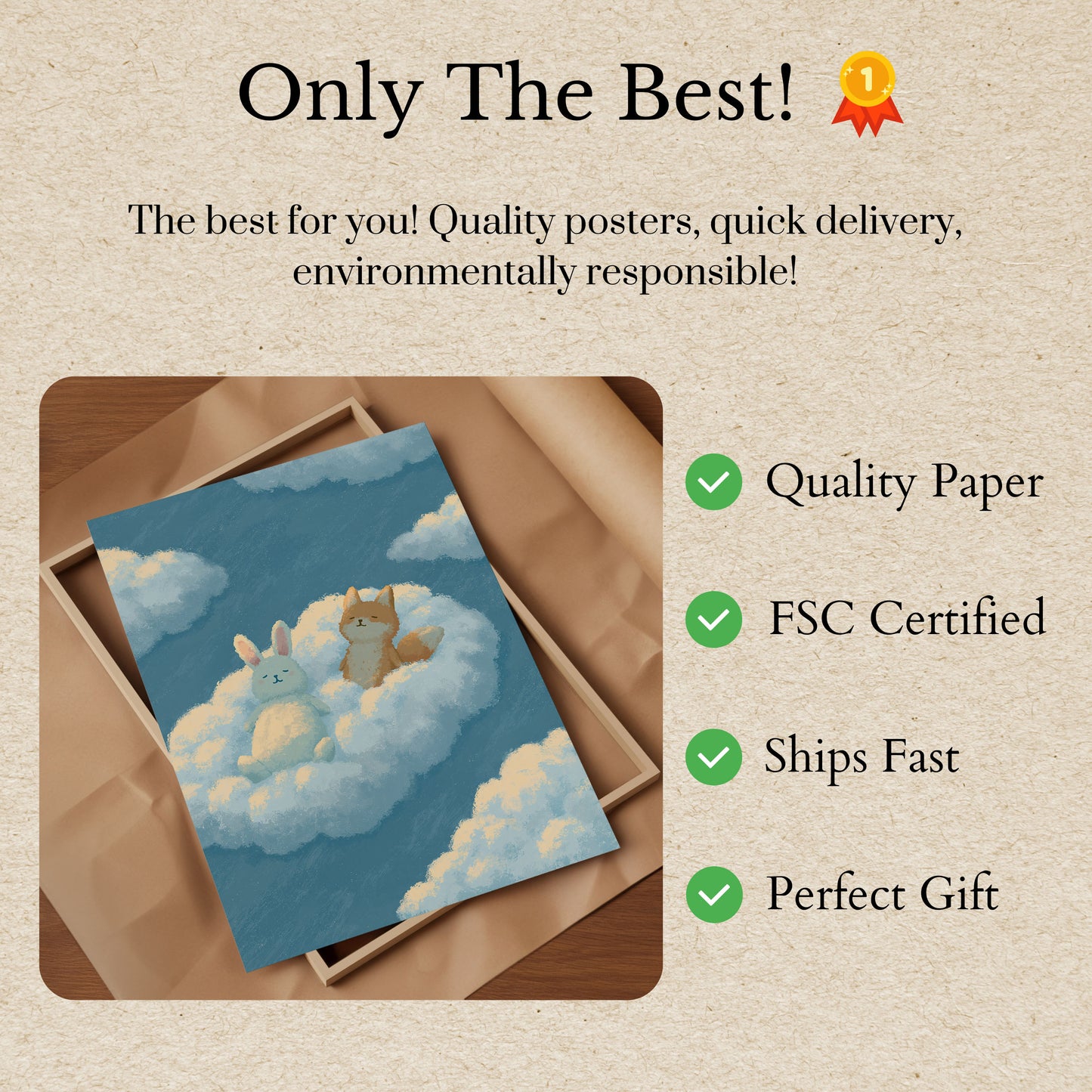 Dreaming Animals on Clouds Poster