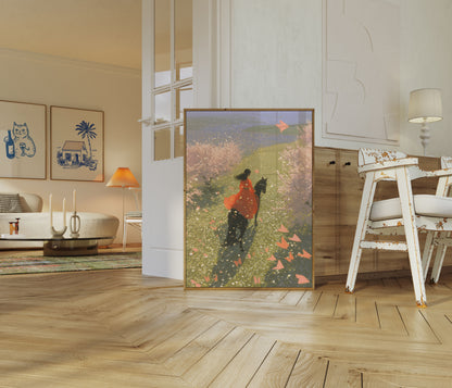 Woman in Red Riding Horse Poster