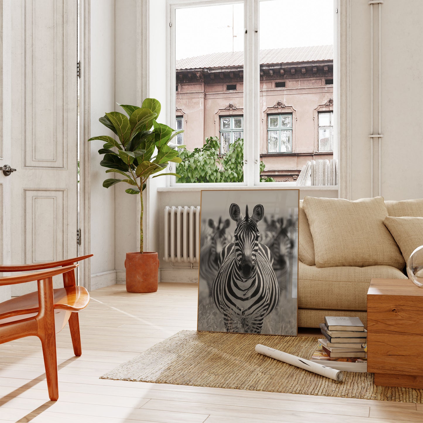 Black and White Zebra Herd Poster