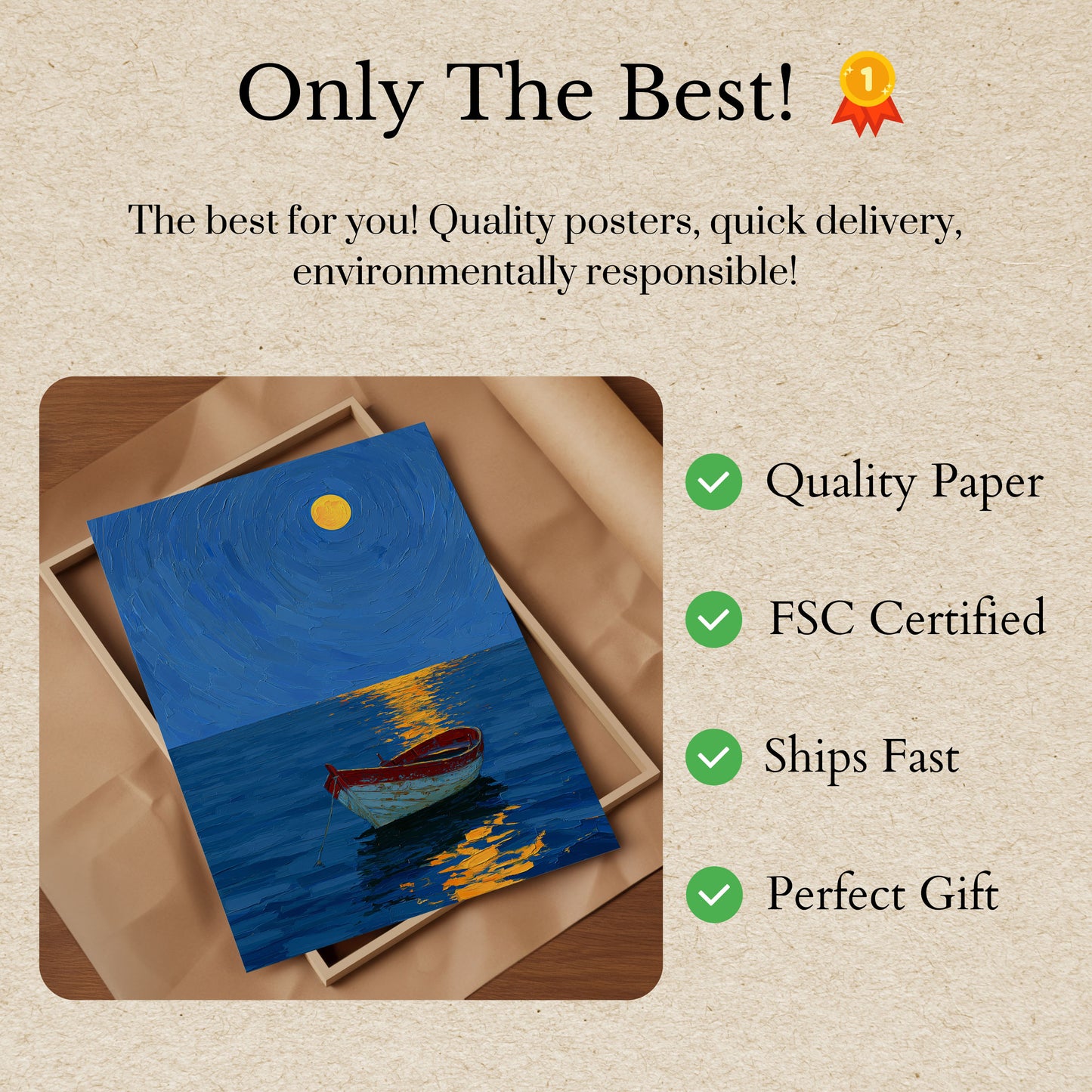 Moonlit Boat on Blue Waters Poster