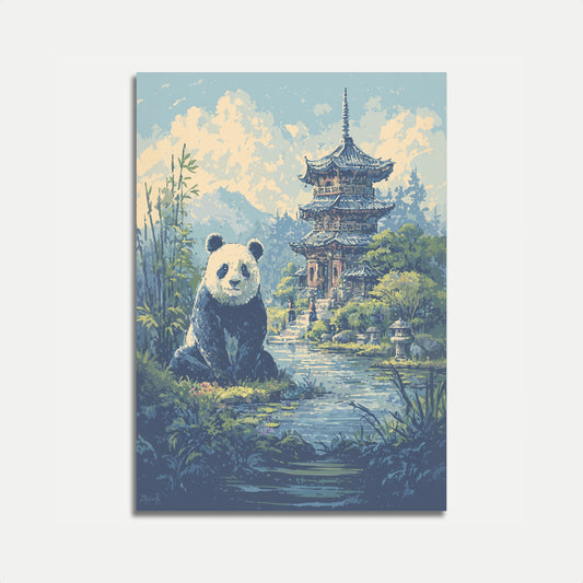 Affiche Panda dans un Jardin Asiatique
