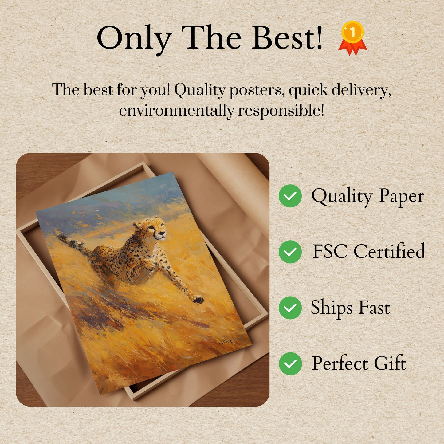 Gepard løper gjennom gresslandet plakat