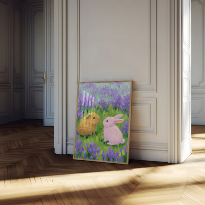 Guinea Pig and Rabbit in Lavender Poster