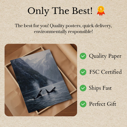 Orcas em Águas da Montanha Enevoada Pôster