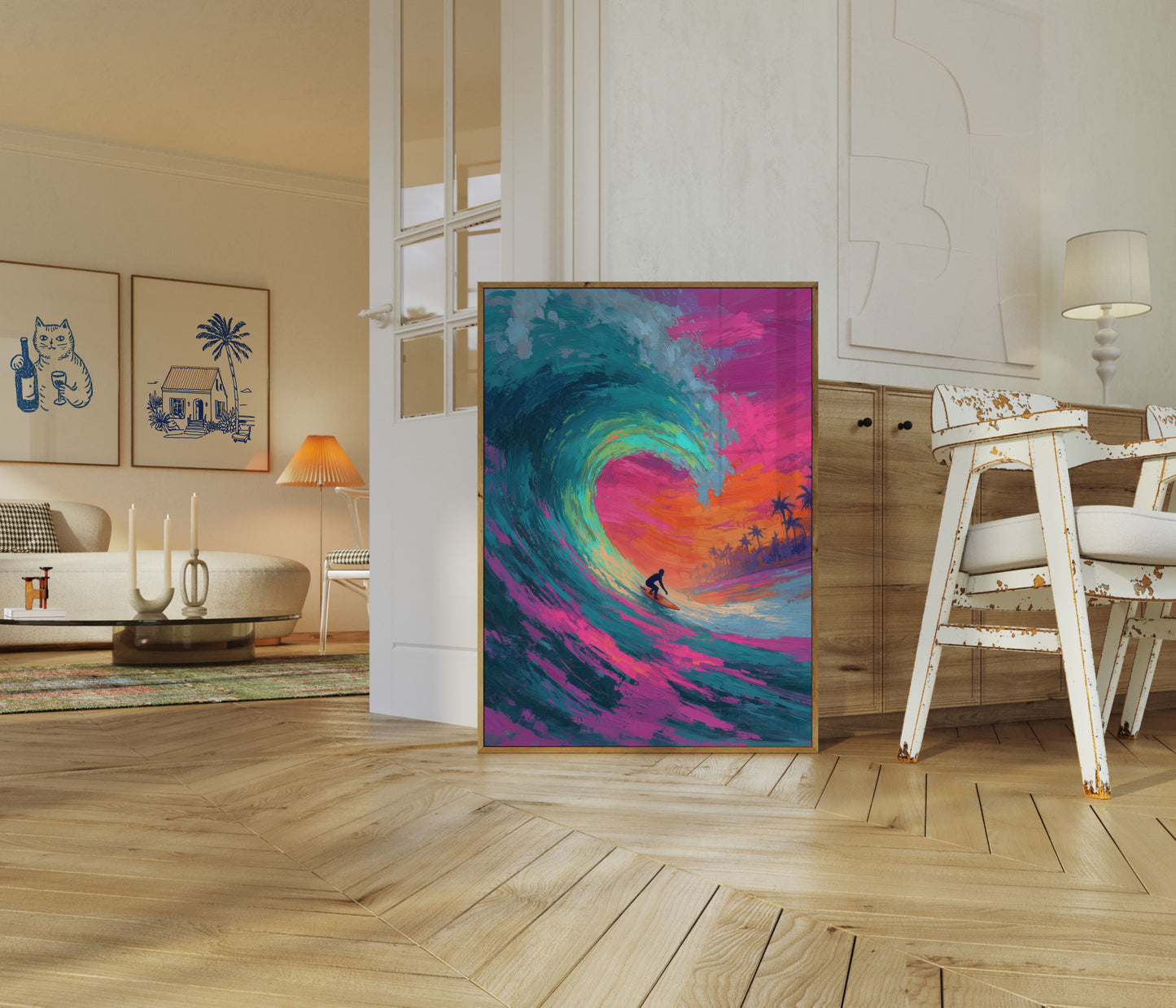 Sunset Surf Tropical Wave Poster