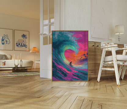 Sunset Surf Tropical Wave Poster