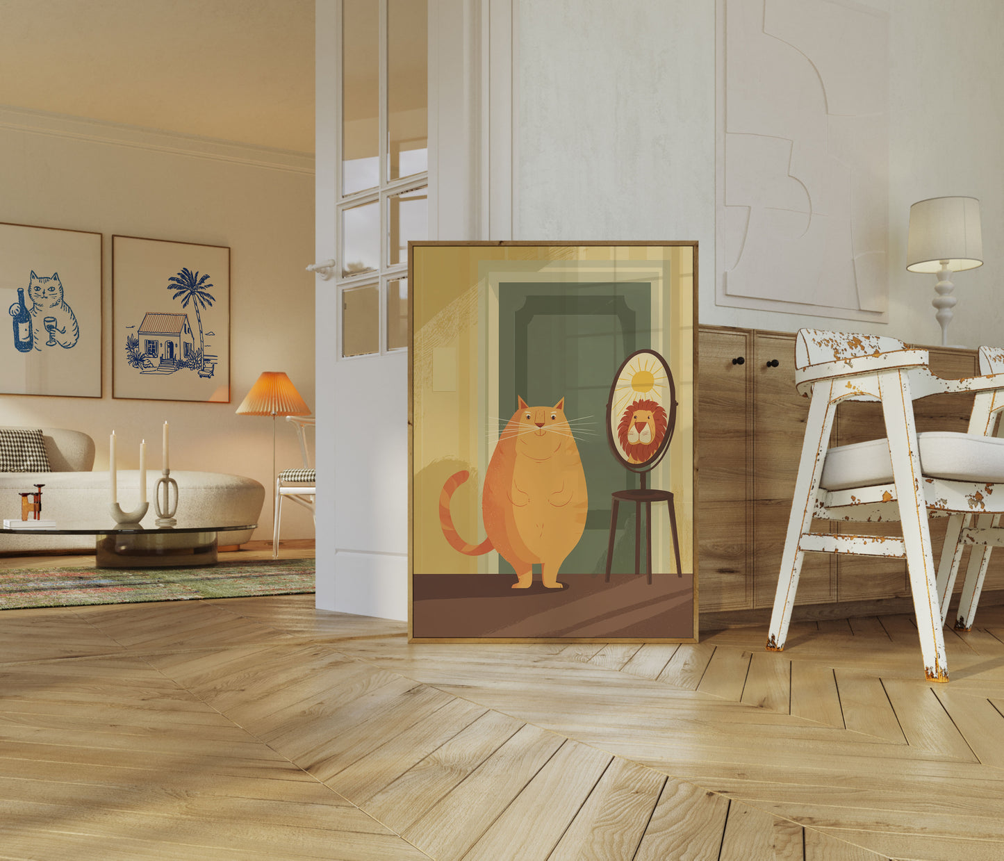 Cat Looking in Mirror Poster